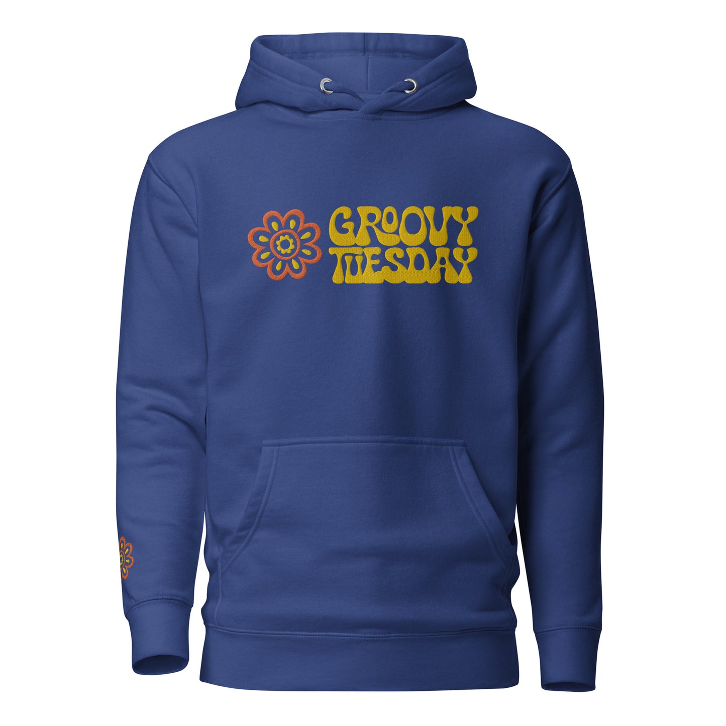 Groovy Tuesday Unisex Embroidered Hoodie (Blue/Yellow)