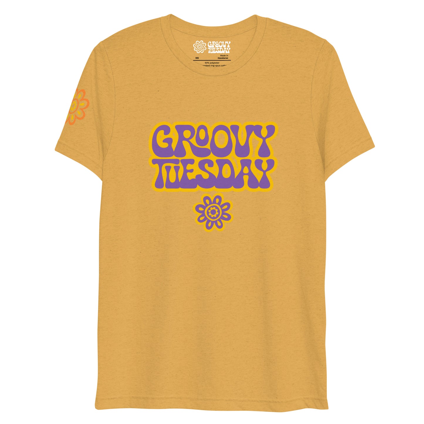 Groovy Tuesday Unisex Retro Lightweight Tee (Yellow/Purple)