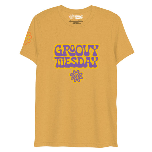 Groovy Tuesday Unisex Retro Lightweight Tee (Yellow/Purple)